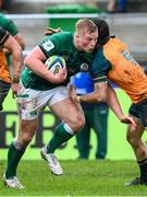 29 June 2023; Ruadhan Quinn of Ireland in action against Teddy Wilson of Australia during the U20 Rugby World Cup match between Australia and Ireland at Paarl Gymnasium in Paarl, South Africa. Photo by Thinus Maritz/Sportsfile