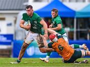 29 June 2023; Brian Gleeson of Ireland is tackled by Lachlan Hooper of Australia during the U20 Rugby World Cup match between Australia and Ireland at Paarl Gymnasium in Paarl, South Africa. Photo by Thinus Maritz/Sportsfile
