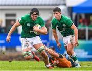 29 June 2023; Ruadhan Quinn of Ireland is tackled by Ned Slack-Smit of Australia during the U20 Rugby World Cup match between Australia and Ireland at Paarl Gymnasium in Paarl, South Africa. Photo by Thinus Maritz/Sportsfile