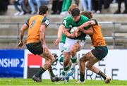 29 June 2023; John Devine of Ireland breaks through the Australia defence during the U20 Rugby World Cup match between Australia and Ireland at Paarl Gymnasium in Paarl, South Africa. Photo by Thinus Maritz/Sportsfile