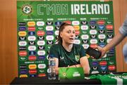 29 June 2023; Lucy Quinn speaking to media during a Republic of Ireland FIFA Women's World Cup 2023 squad announcement event at O'Reilly Hall in UCD, Dublin. Photo by Stephen McCarthy/Sportsfile