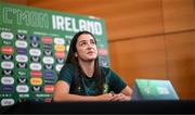 29 June 2023; Marissa Sheva during a Republic of Ireland FIFA Women's World Cup 2023 squad announcement event at O'Reilly Hall in UCD, Dublin. Photo by Stephen McCarthy/Sportsfile