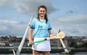 29 June 2023; Kilkenny Camogie player Steffi Fitzgerald pictured at the FRS Recruitment GAA World Games launch at the Peace Bridge in Derry. Photo by Seb Daly/Sportsfile