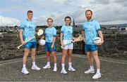 29 June 2023; Ambassadors, from left, Tipperary hurler Bryan O'Mara, Armagh ladies footballer Shauna Grey, Kilkenny Camogie player Steffi Fitzgerald and Derry footballer Conor Glass pictured at the FRS Recruitment GAA World Games launch at the Derry Walls in Derry. Photo by Seb Daly/Sportsfile