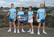 29 June 2023; Ambassadors, from left, Tipperary hurler Bryan O'Mara, Armagh ladies footballer Shauna Grey, Kilkenny Camogie player Steffi Fitzgerald and Derry footballer Conor Glass pictured at the FRS Recruitment GAA World Games launch at the Derry Walls in Derry. Photo by Seb Daly/Sportsfile