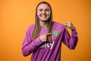 29 June 2023; Goalkeeper Megan Walsh poses for a portrait during a Republic of Ireland Women squad portrait session at UCD Bowl in Dublin. Photo by Stephen McCarthy/Sportsfile