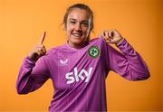 29 June 2023; Goalkeeper Grace Moloney poses for a portrait during a Republic of Ireland Women squad portrait session at UCD Bowl in Dublin. Photo by Stephen McCarthy/Sportsfile