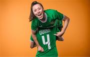 29 June 2023; Louise Quinn, 4, and Lucy Quinn pose for a portrait during a Republic of Ireland Women squad portrait session at UCD Bowl in Dublin. Photo by Stephen McCarthy/Sportsfile