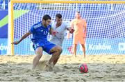 29 June 2023; Luca Bertacca of Italy in action against Sandro Spaccarotella of Switzerland during the Men's Beach Soccer group stages match between Italy and Switzerland at the Tarnów Beach Arena during the European Games 2023 in Poland.. Photo by Tyler Miller/Sportsfile