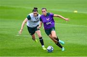 30 June 2023; Abbie Larkin, right, and Lucy Quinn during a Republic of Ireland women training session at UCD Bowl in Dublin. Photo by Stephen McCarthy/Sportsfile