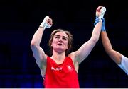 30 June 2023; Kellie Harrington of Ireland celebrates after defeating Estelle Mossely of France after their Women's 60kg semi final bout at the Nowy Targ Arena during the European Games 2023 in Krakow, Poland. Photo by David Fitzgerald/Sportsfile