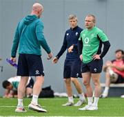 30 June 2023; Keith Earls, right, with forwards coach Paul O'Connell during Ireland rugby squad training at the IRFU High Performance Centre on the Sport Ireland Campus in Dublin. Photo by Brendan Moran/Sportsfile