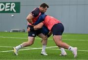 30 June 2023; Cian Healy, left, and Tom O’Toole during Ireland rugby squad training at the IRFU High Performance Centre on the Sport Ireland Campus in Dublin. Photo by Brendan Moran/Sportsfile