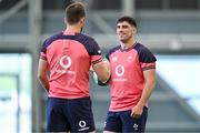 30 June 2023; Jimmy O'Brien, right, and Ross Byrne during Ireland rugby squad training at the IRFU High Performance Centre on the Sport Ireland Campus in Dublin. Photo by Brendan Moran/Sportsfile