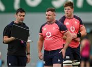 30 June 2023; High performance analyst Vinny Hammond, left, with Dave Kilcoyne and Joe McCarthy during Ireland rugby squad training at the IRFU High Performance Centre on the Sport Ireland Campus in Dublin. Photo by Brendan Moran/Sportsfile