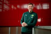 30 June 2023; Assistant manager Tom Elmes during a Republic of Ireland women's team staff media event at UCD in Dublin. Photo by Stephen McCarthy/Sportsfile