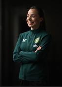 30 June 2023; Physiotherapist Angela Kenneally during a Republic of Ireland women's team staff media event at UCD in Dublin. Photo by Stephen McCarthy/Sportsfile