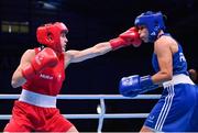 30 June 2023; Michaela Walsh of Ireland, left, in action against Amina Zidani of France in their Women's 57kg semi final bout at the Nowy Targ Arena during the European Games 2023 in Krakow, Poland. Photo by David Fitzgerald/Sportsfile