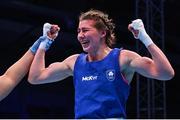 30 June 2023; Aoife O'Rourke of Ireland celebrates as she is declared victorious over Elzbieta Wójcik of Poland after their Women's 75kg semi final bout at the Nowy Targ Arena during the European Games 2023 in Krakow, Poland. Photo by David Fitzgerald/Sportsfile