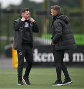 30 June 2023; Shamrock Rovers manager Stephen Bradley, left, and Shamrock Rovers sporting director Stephen McPhail before the SSE Airtricity Men's Premier Division match between Dundalk and Shamrock Rovers at Oriel Park in Dundalk, Louth. Photo by Ben McShane/Sportsfile
