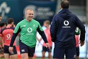 30 June 2023; Keith Earls, left, in conversation with head coach Andy Farrell during Ireland rugby squad training at the IRFU High Performance Centre on the Sport Ireland Campus in Dublin. Photo by Brendan Moran/Sportsfile