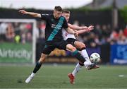 30 June 2023; Markus Poom of Shamrock Rovers in action against Daniel Kelly of Dundalk during the SSE Airtricity Men's Premier Division match between Dundalk and Shamrock Rovers at Oriel Park in Dundalk, Louth. Photo by Ben McShane/Sportsfile