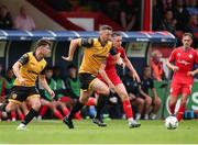 30 June 2023; Shane McEleney of Derry City in action against Jack Moylan of Shelbourne during the SSE Airtricity Men's Premier Division match between Shelbourne and Derry City at Tolka Park in Dublin. Photo by Michael P Ryan/Sportsfile