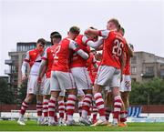 30 June 2023; St Patrick's Athletic players celebrate after Jason McClelland scored their fifth goal during the SSE Airtricity Men's Premier Division match between St Patrick's Athletic and UCD at Richmond Park in Dublin. Photo by Stephen Marken/Sportsfile
