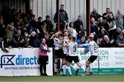 30 June 2023; Dundalk players celebrate their first goal, scored by Louie Annesley, second from left, during the SSE Airtricity Men's Premier Division match between Dundalk and Shamrock Rovers at Oriel Park in Dundalk, Louth. Photo by Ben McShane/Sportsfile