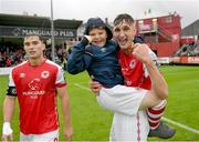 30 June 2023; Mason Melia celebrates with Adam, Giller Junior, McGill after the SSE Airtricity Men's Premier Division match between St Patrick's Athletic and UCD at Richmond Park in Dublin. Photo by Stephen Marken/Sportsfile