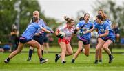 1 July 2023; Orlaith Murphy of Inch Rovers in action against Naomh Mhuire players, from left, Chloe Keane, Kate Butler, Cara Cormican and Labhaoise Keane during the LGFA Division 1 match between Inch Rovers, Cork, and Naomh Mhuire, Galway, at the John West Féile Peile na nÓg National Gaelic football and ladies’ football Finals at the Connacht GAA Centre of Excellence in Bekan, Mayo. Eighty-four club sides took part in the national finals across 10 venues in Connacht. Sponsored for the eighth time by John West, it is one of the biggest underage sporting events on the continent. Photo by Ben McShane/Sportsfile