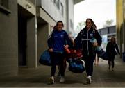 1 July 2023; Laura-Marie Maher, left, and Ellen Healy of Laois arrive before the TG4 LGFA All-Ireland Senior Championship match between Mayo and Laois at Hastings Insurance MacHale Park in Castlebar, Mayo. Photo by Tom Beary/Sportsfile