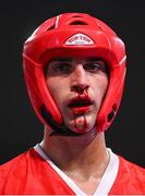 1 July 2023; Blood drips from Riccardo Albanese of Italy in his Men's Point Fighting 84kg semi final bout against Conor McGlinchey at the Myslenice Arena during the European Games 2023 in Krakow, Poland. Photo by David Fitzgerald/Sportsfile