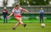 1 July 2023; Ava Ashman Inch Rovers, Cork, scores a goal from a penalty during the LGFA Division 1 match between Inch Rovers, Cork, and Naomh Mhuire, Galway, at the John West Féile Peile na nÓg National Gaelic football and ladies’ football Finals at the Connacht GAA Centre of Excellence in Bekan, Mayo. Eighty-four club sides took part in the national finals across 10 venues in Connacht. Sponsored for the eighth time by John West, it is one of the biggest underage sporting events on the continent. Photo by Ben McShane/Sportsfile