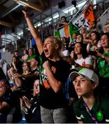 1 July 2023; Shauna Bannon, sister of Nicole Bannon of Ireland, cheers on during her Women's Light Contact 60kg semi final bout against Luna Mendy of Italy at the Myslenice Arena during the European Games 2023 in Krakow, Poland. Photo by David Fitzgerald/Sportsfile