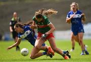 1 July 2023; Aoife Geraghty of Mayo is tackled by Orla Hennessy of Laois during the TG4 LGFA All-Ireland Senior Championship match between Mayo and Laois at Hastings Insurance MacHale Park in Castlebar, Mayo. Photo by Tom Beary/Sportsfile