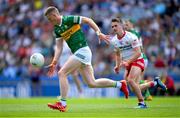 1 July 2023; Jason Foley of Kerry in action against Ruairi Canavan of Tyrone during the GAA Football All-Ireland Senior Championship quarter-final match between Kerry and Tyrone at Croke Park in Dublin. Photo by Ray McManus/Sportsfile