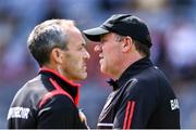 1 July 2023; Tyrone joint-managers Brian Dooher, left, and Feargal Logan before the GAA Football All-Ireland Senior Championship quarter-final match between Kerry and Tyrone at Croke Park in Dublin. Photo by Piaras Ó Mídheach/Sportsfile