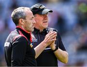 1 July 2023; Tyrone joint-managers Brian Dooher, left, and Feargal Logan before the GAA Football All-Ireland Senior Championship quarter-final match between Kerry and Tyrone at Croke Park in Dublin. Photo by Piaras Ó Mídheach/Sportsfile