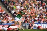 1 July 2023; Diarmuid O'Connor of Kerry celebrates after scoring his side's first goal during the GAA Football All-Ireland Senior Championship quarter-final match between Kerry and Tyrone at Croke Park in Dublin. Photo John Sheridan/Sportsfile