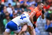 1 July 2023; Aidan Forker of Armagh and Gary Mohan of Monaghan tussle during the GAA Football All-Ireland Senior Championship quarter-final match between Armagh and Monaghan at Croke Park in Dublin. Photo by Piaras Ó Mídheach/Sportsfile