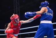 1 July 2023; Kellie Harrington of Ireland, left, in action against Natalia Shadrina of Serbia in their Women's 60kg final bout at the Nowy Targ Arena during the European Games 2023 in Krakow, Poland. Photo by David Fitzgerald/Sportsfile
