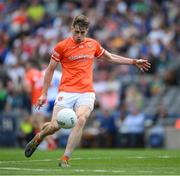 1 July 2023; Andrew Murnin of Armagh kicks a free during the GAA Football All-Ireland Senior Championship quarter-final match between Armagh and Monaghan at Croke Park in Dublin. Photo by Ray McManus/Sportsfile