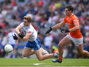 1 July 2023; Karl Gallagher of Monaghan in action against Aaron McKay of Armagh during the GAA Football All-Ireland Senior Championship quarter-final match between Armagh and Monaghan at Croke Park in Dublin. Photo by Ray McManus/Sportsfile