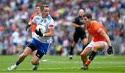 1 July 2023; Jack McCarron of Monaghan in action against Paddy Burns of Armagh during the GAA Football All-Ireland Senior Championship quarter-final match between Armagh and Monaghan at Croke Park in Dublin. Photo by Ray McManus/Sportsfile