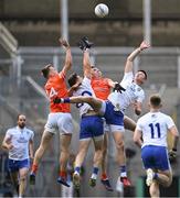 1 July 2023; Armagh players Rian O'Neill, left, and Shane McPartlan in action against Monaghan players Darren Hughes, 20, and Gary Mohan during the GAA Football All-Ireland Senior Championship quarter-final match between Armagh and Monaghan at Croke Park in Dublin. Photo by Piaras Ó Mídheach/Sportsfile