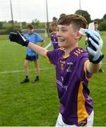 1 July 2023; Cian Manning of Kilmacud Crokes celebrates after his side's victory in the Division 1 final in the John West Féile Peile na nÓg Finals 2023 at the Connacht GAA Centre of Excellence in Bekan, Mayo. Photo by Stephen Marken/Sportsfile