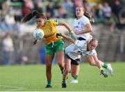 1 July 2023; Niamh Ní Eigeartaigh of Donegal in action against Megan Thynne of Meath during the TG4 Ladies Football All-Ireland Senior Championship match between Meath and Donegal at Páirc Tailteann in Navan, Meath. Photo by Michael P Ryan/Sportsfile