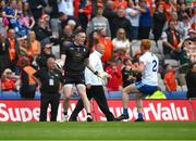 1 July 2023; Monaghan goalkeeper Rory Beggan and Ryan O'Toole celebrate after the GAA Football All-Ireland Senior Championship quarter-final match between Armagh and Monaghan at Croke Park in Dublin. Photo by Ray McManus/Sportsfile