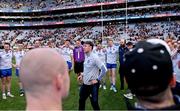 1 July 2023; Monaghan manager Vinny Corey speaks to his players after the GAA Football All-Ireland Senior Championship quarter-final match between Armagh and Monaghan at Croke Park in Dublin. Photo by Piaras Ó Mídheach/Sportsfile